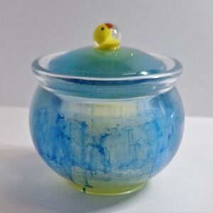 Blue and Yellow Resin Jar with Duck Lid